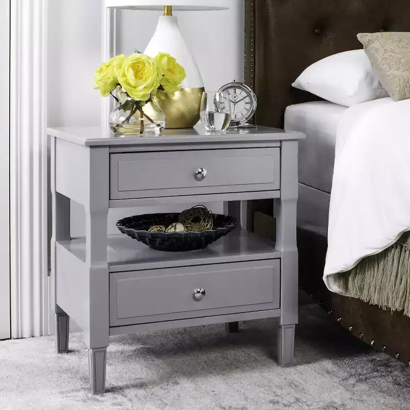 Comodino singolo in Hevea, colore nero / grigio / blu navy / bianco