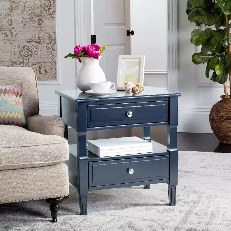 Comodino singolo in Hevea, colore nero / grigio / blu navy / bianco