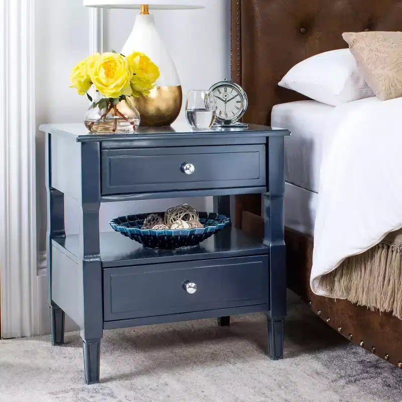 Comodino singolo in Hevea, colore nero / grigio / blu navy / bianco