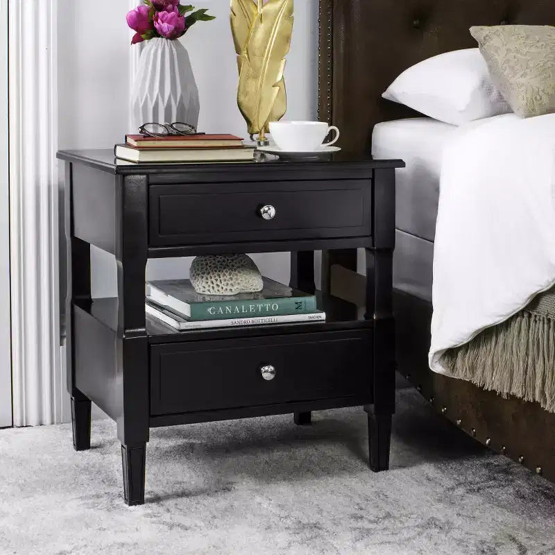 Comodino singolo in Hevea, colore nero / grigio / blu navy / bianco