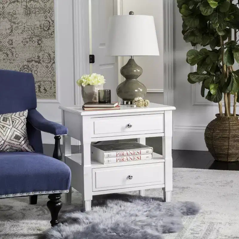 Comodino singolo in Hevea, colore nero / grigio / blu navy / bianco