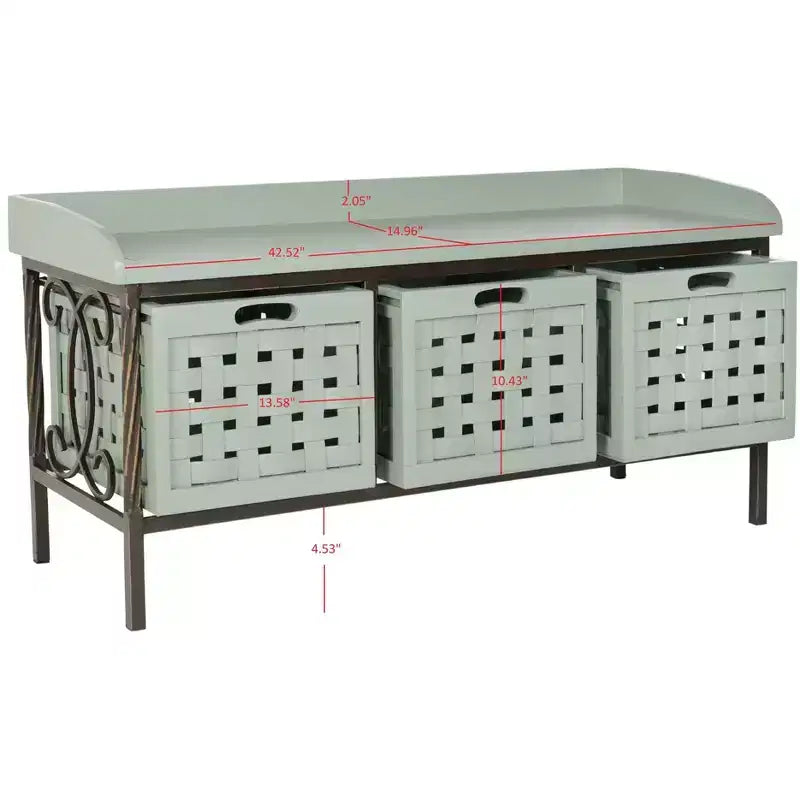 Panca contenitore in legno di rovere/verde polvere con cassetto, 2 posti