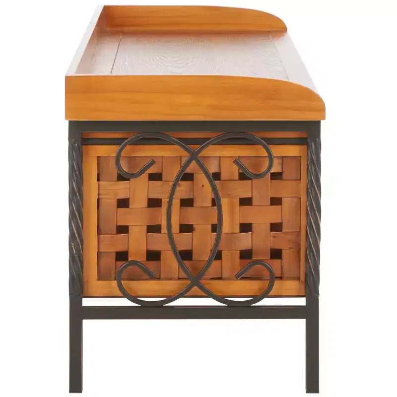 Panca contenitore in legno di rovere/verde polvere con cassetto, 2 posti