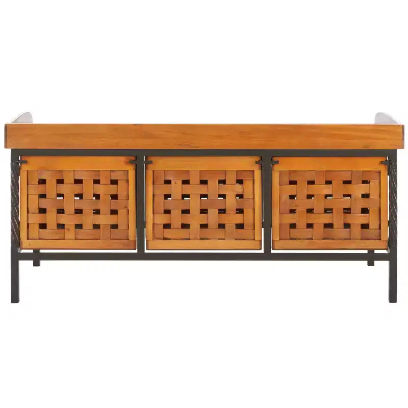 Panca contenitore in legno di rovere/verde polvere con cassetto, 2 posti