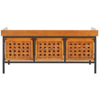 Panca contenitore in legno di rovere/verde polvere con cassetto, 2 posti