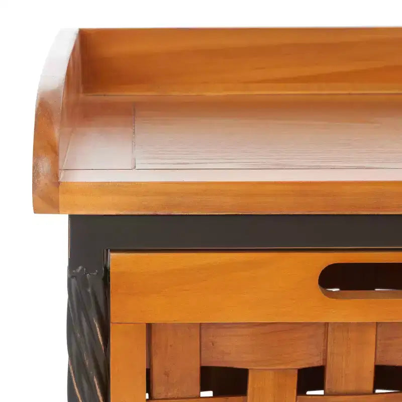Panca contenitore in legno di rovere/verde polvere con cassetto, 2 posti