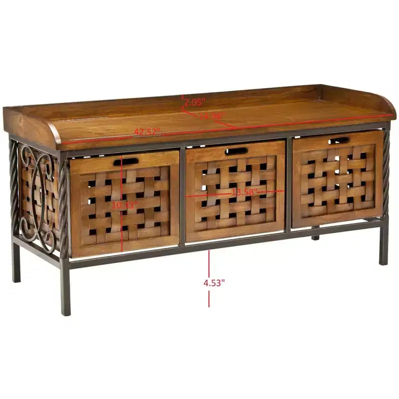 Panca contenitore in legno di rovere/verde polvere con cassetto, 2 posti