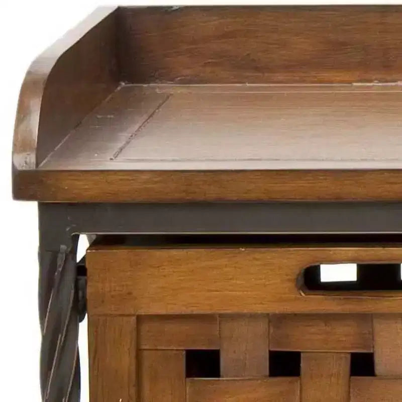 Panca contenitore in legno di rovere/verde polvere con cassetto, 2 posti