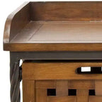 Panca contenitore in legno di rovere/verde polvere con cassetto, 2 posti