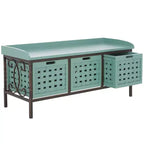 Panca contenitore in legno di rovere/verde polvere con cassetto, 2 posti