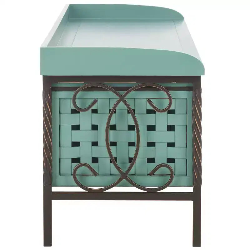Panca contenitore in legno di rovere/verde polvere con cassetto, 2 posti
