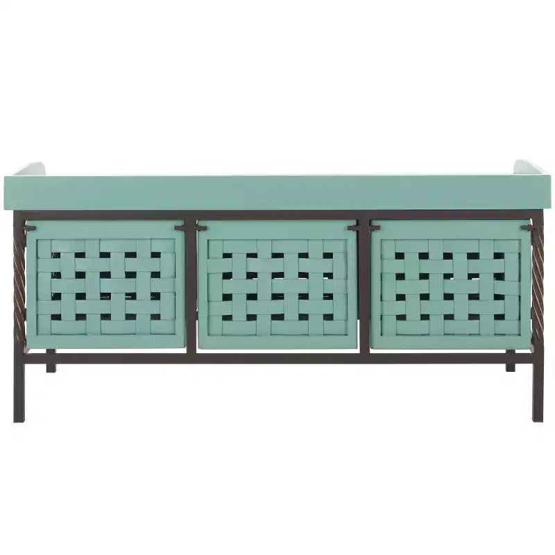Panca contenitore in legno di rovere/verde polvere con cassetto, 2 posti