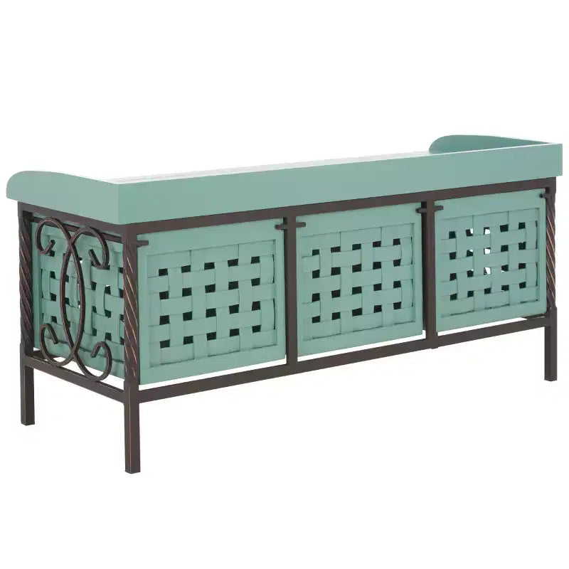 Panca contenitore in legno di rovere/verde polvere con cassetto, 2 posti