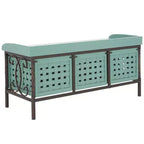 Panca contenitore in legno di rovere/verde polvere con cassetto, 2 posti