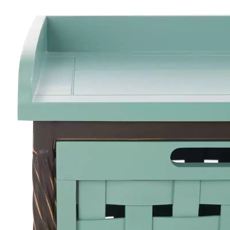 Panca contenitore in legno di rovere/verde polvere con cassetto, 2 posti