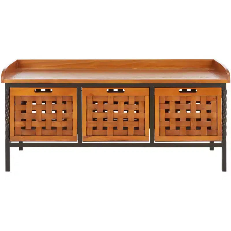 Panca contenitore in legno di rovere/verde polvere con cassetto, 2 posti